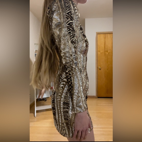 Gold Sequin Marciano Dress - Picture 8 of 16